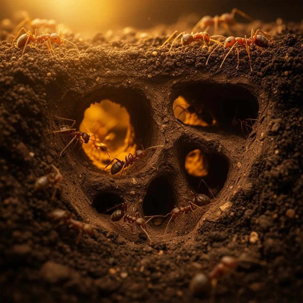 Ants in their galleries